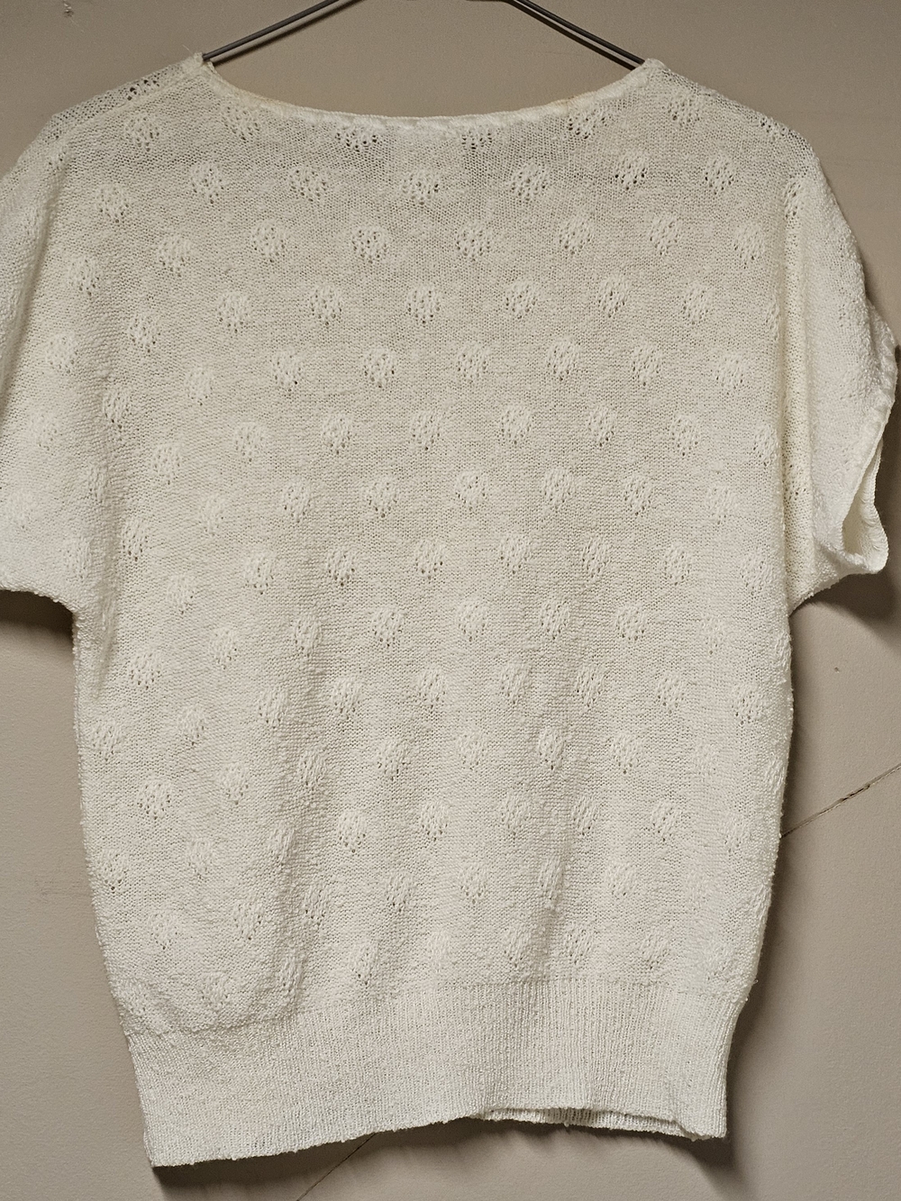 St. Michael Vintage Short Sleeve Knit Sweater Cream Size 14 Acrylic Nylon - Picture 5 of 6